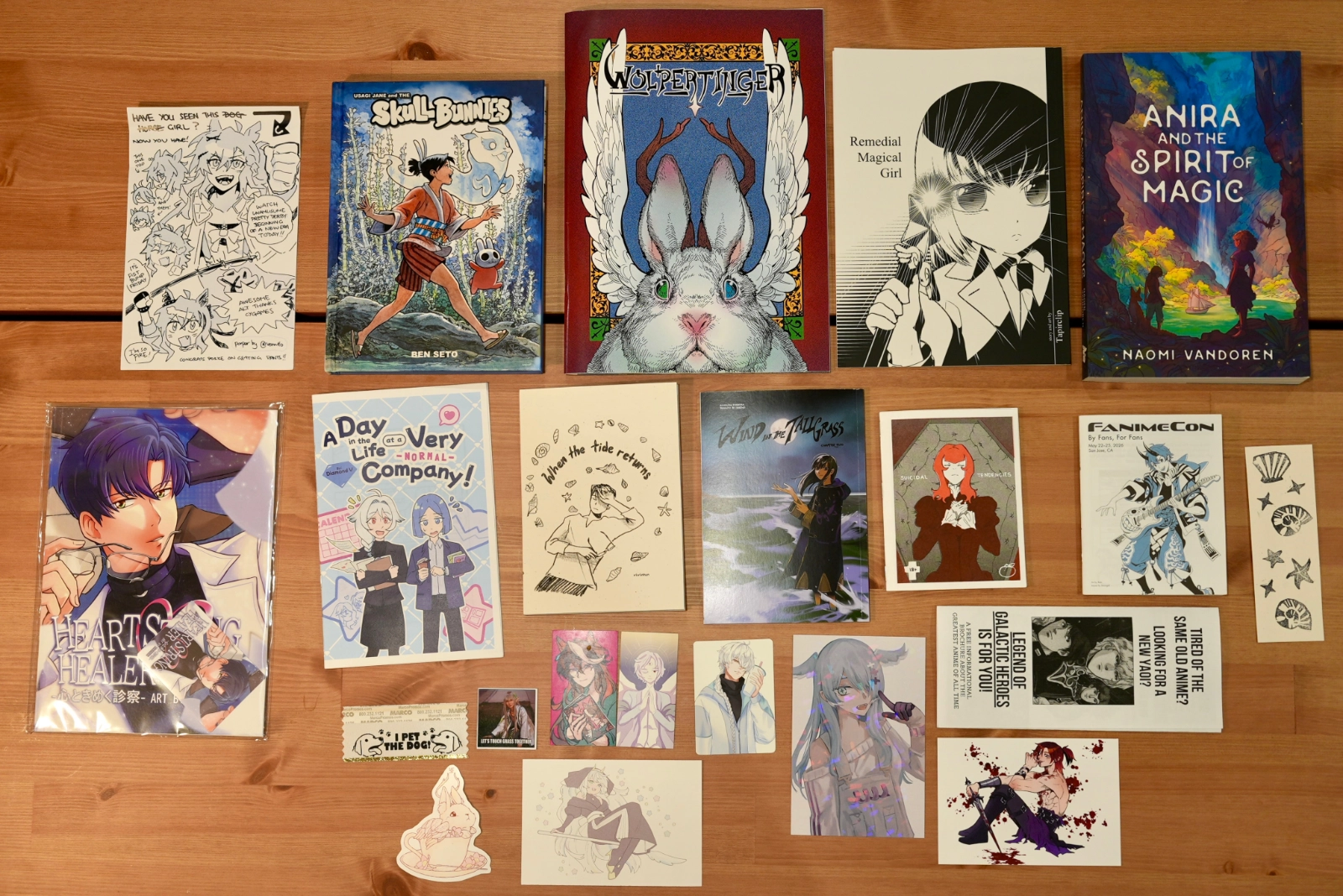A display of the many doujins collected at Manga Ichiba 2026